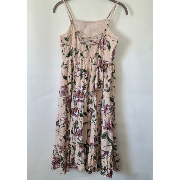 B.O.G Collective Band of Gypsies Floral Tiered Dress Sz XS Smocked Lace Up Back - Picture 4 of 9